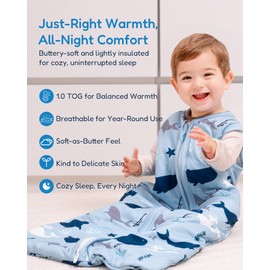 TOTCHILL - Saco de dormir para bebé de 6 a 15 meses, 1.0 TOG, saco de dormir suave, cierre de 1 dirección, acogedor y transpirable para recién nacidos, Ocean Depths, 6-15 Meses