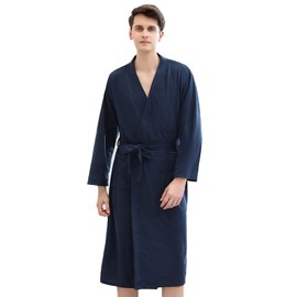 Jamron Men's Women's Couples Waffle Bathrobe Breathable Spa Hotel Kimonno Dresses Homewear, navy