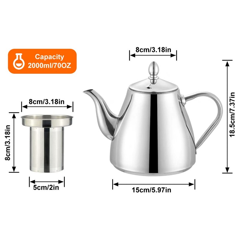 SANQIAHOME Stainless Steel Teapots with Infuser 2000ml