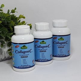 Alfa Collagen Hydrolysate Vitamin C Biotin 100 Caps Hair Skin Nails Joints 3-PK