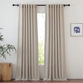 NICETOWN Oatmeal Curtains 108 inch Length, Rod Pocket & Back Tab Faux Linen Blend Semi Sheer Privacy with Light Filtering Window Treatments for Bedroom/Living Room, W52 x L108, 2 Panels