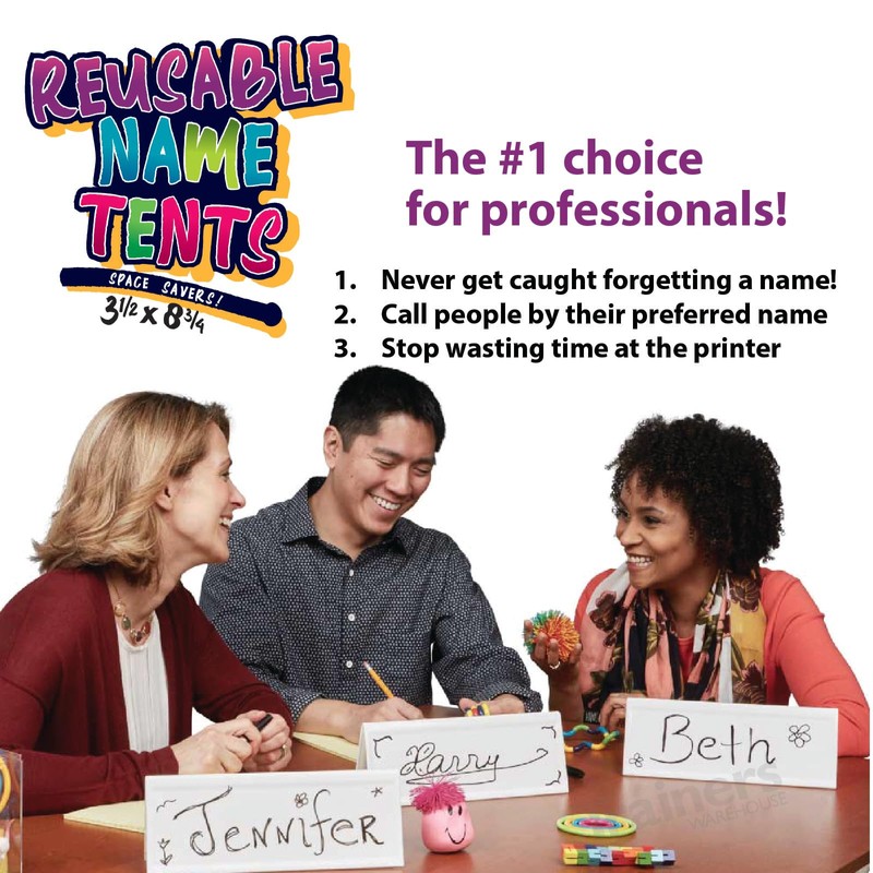 Trainers Warehouse Heavy Duty Premium Reusable Name Cards, White, Dry-Erase