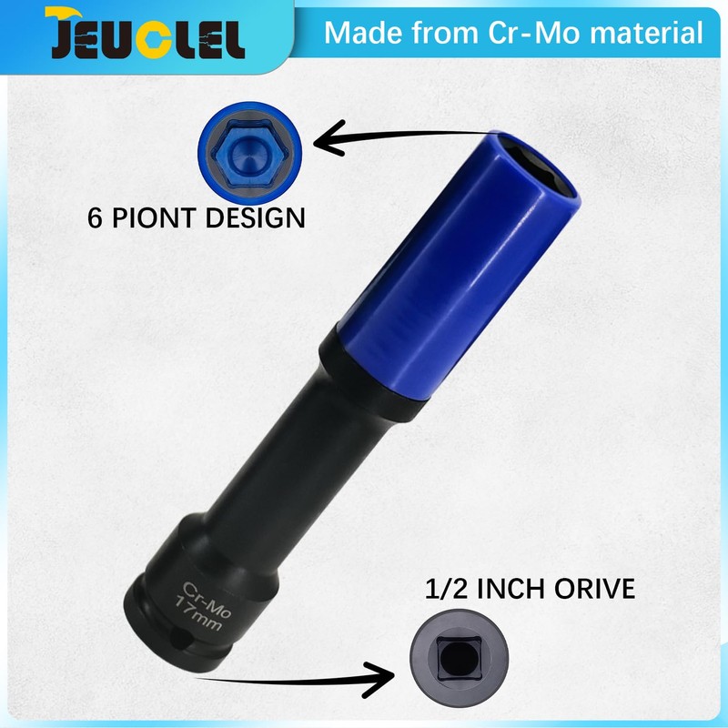 JEUCLEL 3Pcs Lug Nut Socket Set 1/2" Drive Impact Tools,