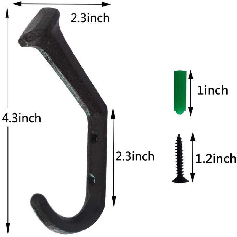 6 Pcs Wall Mounted Railroad Spike Coat Hooks with 12