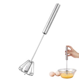 YILANJIN Egg Whisk, 30 cm Stainless Steel Hand Push Whisk Blender, Semi-Automatic Push Whisk for Blending, Professional Manual Rotating Push Mixer Stirrer for Beating, Whisking, Stirring (Silver)