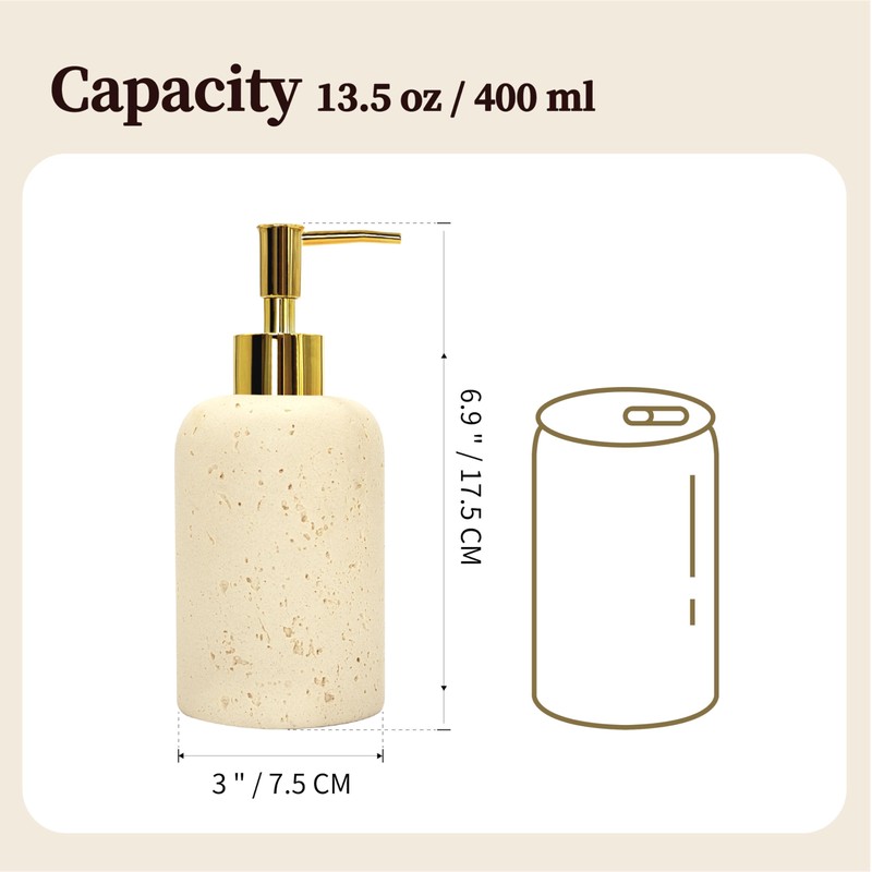SEICASAYA 13.5 oz Bathroom & Kitchen Countertop Soap Dispenser, Travertine-Look
