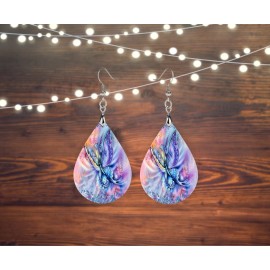 Twisted R Design Rainbow Butterfly Tear Drop Earrings Wood Dangle Jewelry