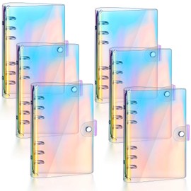 6 Pieces Rainbow Clear Notebook Binders 6-Ring Planner Binder Soft PVC Binder Transparent A6 Binder Cover Loose Leaf Personal Planner with Snap Button Closure