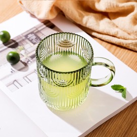 Lysenn Glass Coffee Mugs Set of 4 - Premium Crystal Glass Mugs with Lids – Unique Design Coffee Glasses for Tea Latte Cocoa Chocolate - 10 oz, Lime Green