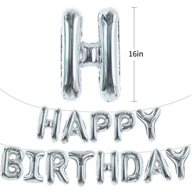TONIFUL Laser Silver Happy Birthday Balloon Banner 16 Inch Mylar Foil Letters Birthday Sign Bunting Reusable for Girls Boys Kids & Adults Birthday Decorations and Party Supplies