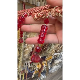Brilliant Drapery Design Per yard-Drapery Trim - Red - Beaded Trim - Design 4 - 4 1/2" Inches