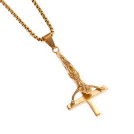 Upside down Cross Jesus Necklace: Crucifix Pendant Protection, Catholic - Religious Amulet, cross of saint peter, Christian inverted cross, Bible, Faith, Devotional, Talisman (Gold)