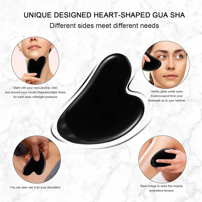 Rodillo Facial Jade Black Obsidiana Guasha Stone Massage Kit