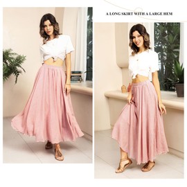 Ezcosplay Women Bohemian Beach A-Line Dress Double Layer Elastic Waist Long Maxi Skirt