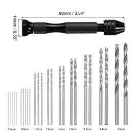 sourcing map 36 Piece Pin Vise Hand Drill Set, 0.1 mm - 1.0 mm PCB Drill 10 Pieces, 0.5 mm - 3.0 mm Micro Twist Drill Bit 25 Pieces, Precision Bolt Vise Rotary Tools, for Metal Wood Plastic