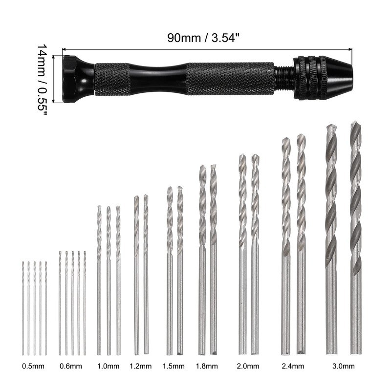 sourcing map 36 Piece Pin Vise Hand Drill Set, 0.1