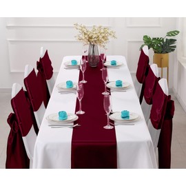 Horbaunal 12 Pack Burgundy Satin Table Runner 12 x 108 Inch, Smooth Table Runners for Wedding Banquets Birthday Party