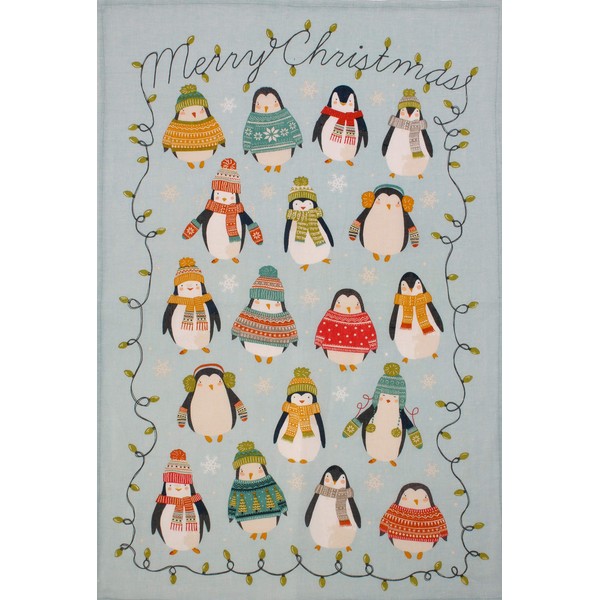 Ulster Weavers Tea Towel-Penguin Lights-Christmas (100% Cotton, Blue), One Size