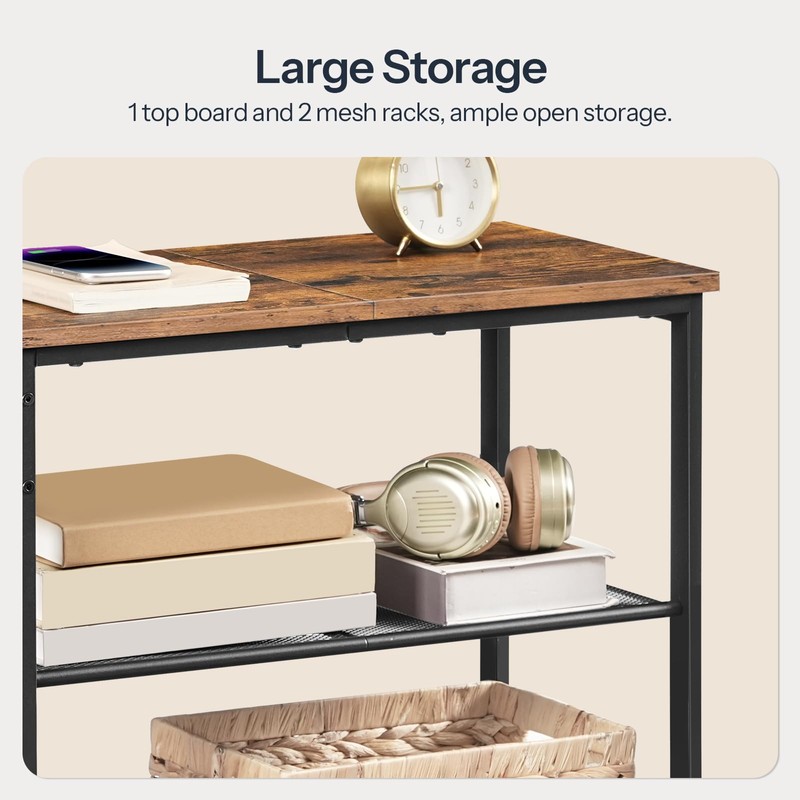 HOOBRO End Table, 3-Tier Narrow Side Table with Charging Station,