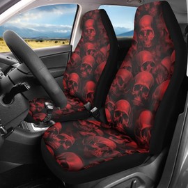 Wanzuoeng Skull Printed Car Seat Covers Set of 2, Comfy Elastic Car Seat Covers Front Seats Only, High Back Bucket Seat Protector Fits Most Cars Truck Van and SUV, Universal Auto Accessories