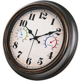 BALLMENT 12 Inch Outdoor Wall Clock with Thermometer & Hygrometer Combo, Waterproof Silent Non-Ticking, Battery Operated Retro Round Clock for Patio, Bathroom, Kitchen, Garage, Pool, Living Room