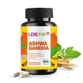Lebepur Organic Ashwagandha - 1000mg Daily Dose - 180 Capsules - Pure Organic Root Powder - High Dose & Vegan - 3 Month Supply - No Fillers