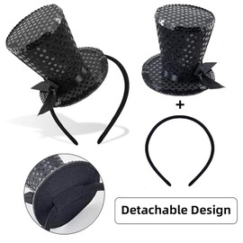 Cerchietto con mini cappello a cilindro, con paillettes, accessorio per feste in costume da donna Gatsby anni '20 (nero)