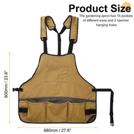 HARFINGTON Canvas Work Tool Apron 23.6"x27.8" Adjustable Belt Workshop Bib Aprons with 16 Pockets for Men and Women Woodworking Pouch, Khaki