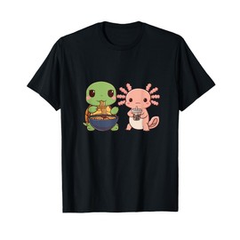 Cute Kawaii turtle and Axolotl Eating Ramen and Boba tea T-Shirt