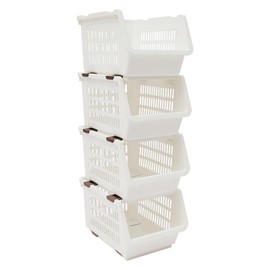 4-Pack Stackable Plastic Storage Baskets - Open Front Organizer Bins for Kitchen, Pantry, Bathroom, and Toy Storage - Durable and Versatile Storage Solution (White)