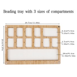 Favonuovy Beads Sorting Tray with Scoop, Magnetic Acrylic Lid, Band and Velvet Padding Bead Boards for Jewelry Bracelet Making Wood Beading Mat Engraved with 11in Ruler, 12 Compartments and Letter A-K