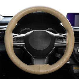 XUKEY Beige Leather DIY Car Steering Wheel Cover Breathable Non-slip w/ Needle Thread