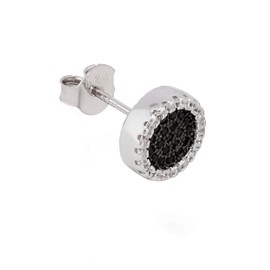 NKlaus Single 8.5 mm Goblet Stud Earrings 925 Silver Zirconia Black and White Earring 11218, Silver, Cubic Zirconia