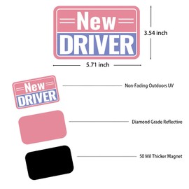 FOWEROTY New Driver Sticker Magnet, Student Driver Sticker Magnet for Car, Car Decals- Essential for Student Motorists, 5.71"*3.54" - Golden Ratio Dimension, 2pcs（Pink/Purple-New）