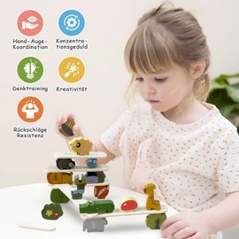 Miyacare Wooden Forest Animals Stacking Toy, Montessori Wooden Toy from 3 4 5 Years Stacking Game, Wooden Motor Skills Toy, Gifts for Children (Forest Animals)