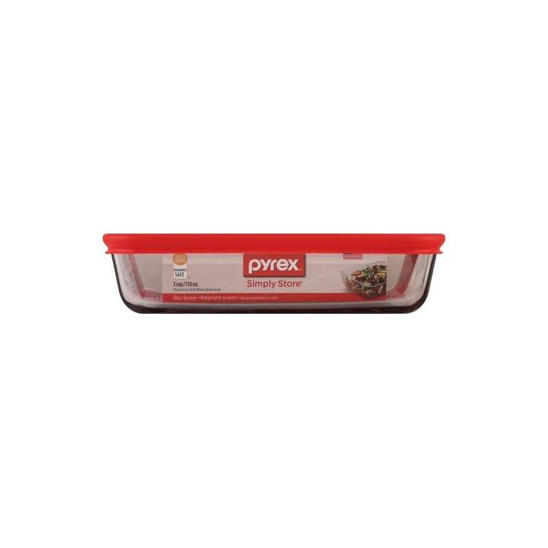 Pyrex 1075430 Refractario para Almacenamiento Capacidad 3 Tazas Tapa Roja