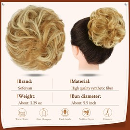 Sofeiyan Claw Clip Messy Bun Hairpiece Wavy Curly Hair Bun Clip in Claw Chignon Ponytail Hairpieces Synthetic Tousled Updo Hair Extensions Scrunchie Hairpiece for Women