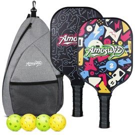 Amoswiz Pickleball Paddles Set of 2, Premium Fiberglass Doodle Pickleball Paddles for Beginers, Pickleball Set with 4 Pickle Balls, Gift for Adult & Kids