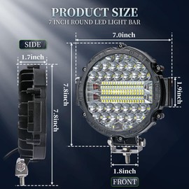 MOREXINYA Off Road LED Lights - 7 Inch 201W Round LED Offroad Work Light Pods, 12000LM Combo Beam Truck Light Bar for Tractor 4X4 ATV UTV SUV Pickup (Pack of 2 Black with Wiring)