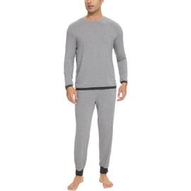 GYS Bamboo Viscose Men's Pajama Sets Soft Long Sleeve Lounge Set with Pockets, Heather Grey, X-Large