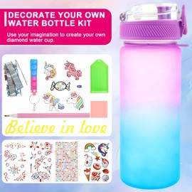 Decorate Your Own Water Bottle Kits for Girls Age 4-6-8-10, Colorful Water Bottles Toys with Stickers, Fun DIY Arts and Crafts for Kids Christmas Birthday Gifts (Unicorn)
