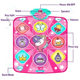 FHNSEL Unicorn Dance Mat,Light Up Dance Pad,Kids Musical Dance Play Mat with Light Up 9 Pattern,Built-in Music, 5 Game Modes,Toys Gifts for 3 4 5 6 7 8 9 10 11 12 Year Old Girls Boys and Adult