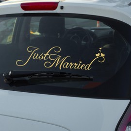 ADECNS Just Married Car Decorations Golden Just Married Wedding Decorations Car Wedding Day Car Window Decals Wedding Decorations for Anniversary