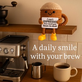 TWPER Birthday Gifts for Women Men Positive Crochet Coffee Cup Desk Decor–Cute Coffee Lover Gift for Best Friend Girlfriend Couple Wife Husband Anniversary Thank You