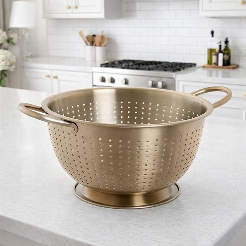 MGE - Stainless Steel Kitchen Colander with Handles and Base