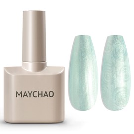 MAYCHAO Pearl Gel Nail Polish, 15ML Pearlescent Shell Shimmer Mermaid Cyan Gel Polish Swirl Thread Effect Soak Off UV LED Lamp Curing Gel for Nail Art Manicure Salon DIY at Home, 0.5 OZ