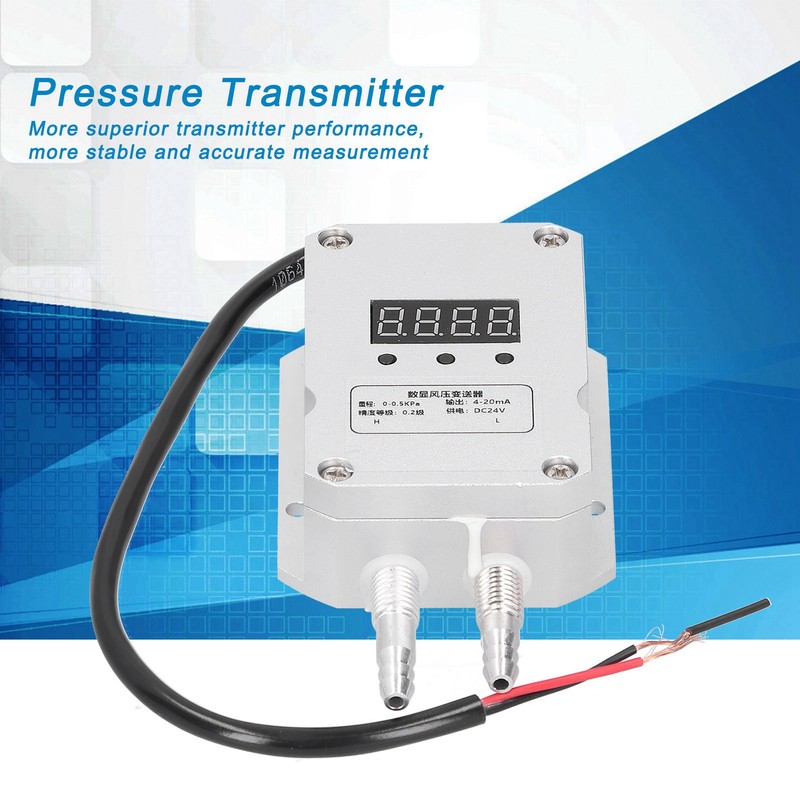 Differential Pressure Transmitter 0‑0.5kpa Digital Display Wind Detection Silver 4‑20mA