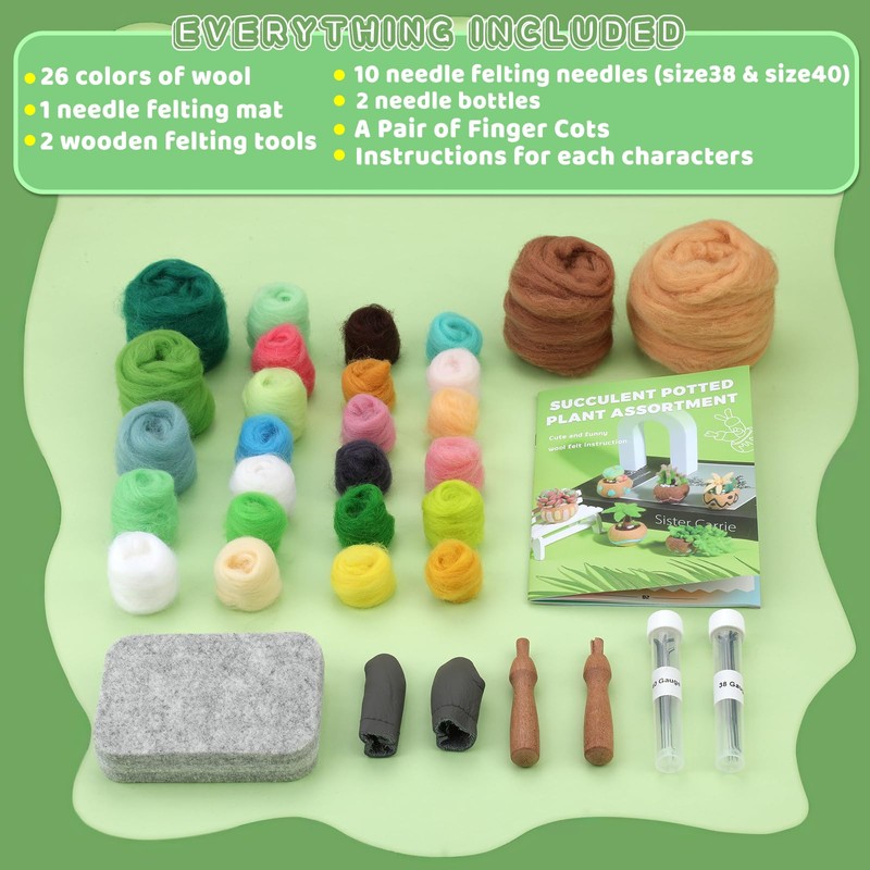 Needle Felting Kit, 15 PCS Succulent Beginner Needle Felting Kit,