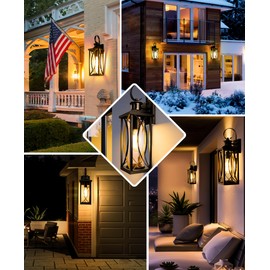 DBF Dusk to Dawn Motion Sensor Outdoor Lights 17.5 Inch, 3 Lighting Mode Exterior Light Fixtures Porch Lights Outdoor Wall Sconces Waterproof Anti-Rust, Black Wall Lanterns for House Front Door Garage
