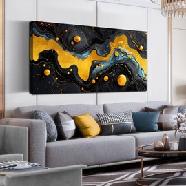 Large Abstract Canvas Wall Art Blue Orange Black Canvas Prints Modern Living Room Bedroom Home Office Wall Decor Framed Artwork Size 30x60